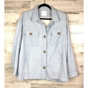 Le Lis Womens Small Blue White plaid Cotton Button-Up Lightweight Lined Shacket